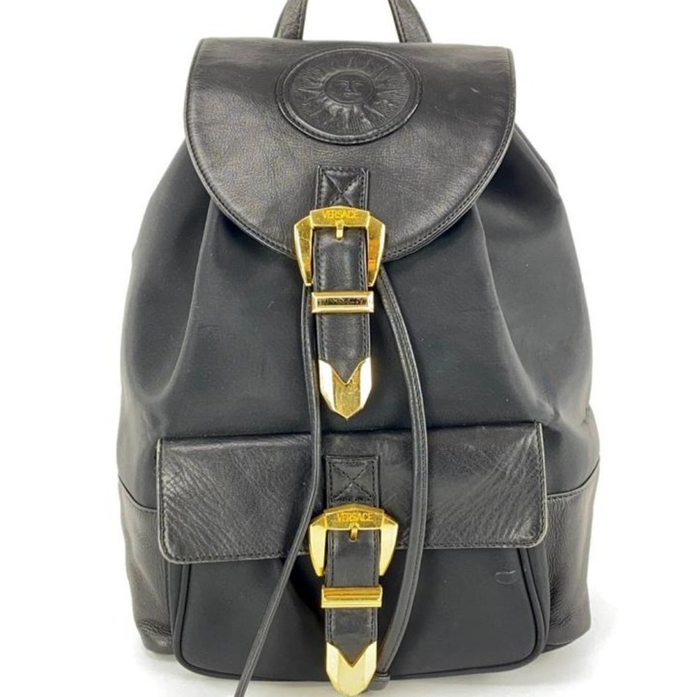 Versace Black Leather Sun Backpack 861079